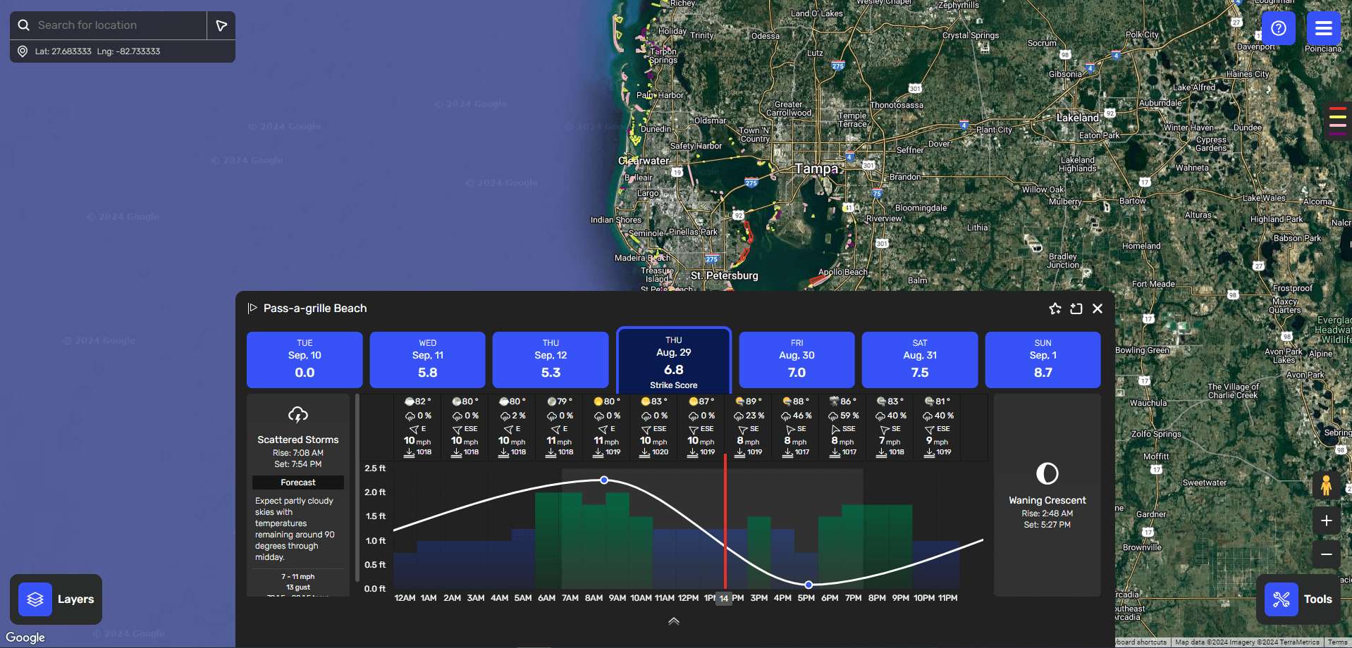 Interactive fishing map with geospatial layers